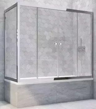 Шторка на ванну стеклянная «Vegas Glass» Z2V+ZVF Tur Novo 150/90 прозрачная/хром глянцевый универсальная