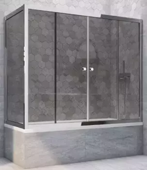 Шторка на ванну стеклянная «Vegas Glass» Z2V+ZVF Tur Novo 165/80 графит/хром глянцевая универсальная