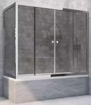 Шторка на ванну стеклянная «Vegas Glass» Z2V+ZVF Tur Novo 170/80 графит/хром глянцевый универсальная