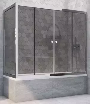 Шторка на ванну стеклянная «Vegas Glass» Z2V+ZVF Tur Novo 180/75 графит/хром глянцевый универсальная
