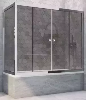 Шторка на ванну стеклянная «Vegas Glass» Z2V+ZVF Tur Novo 180/80 графит/хром глянцевый универсальная