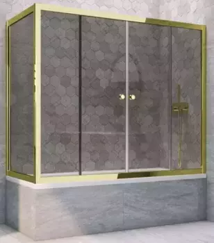Шторка на ванну стеклянная «Vegas Glass» Z2V+ZVF Tur Novo 180/80 графит/золото глянцевое универсальная