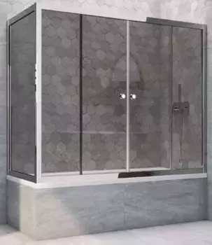Шторка на ванну стеклянная «Vegas Glass» Z2V+ZVF Tur Novo 190/80 графит/хром глянцевая универсальная