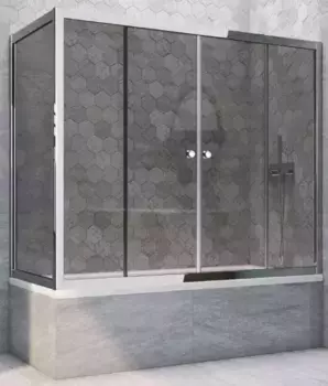 Шторка на ванну стеклянная «Vegas Glass» Z2V+ZVF Tur Novo 195/70 графит/хром глянцевая универсальная