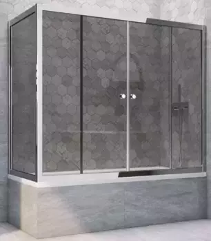 Шторка на ванну стеклянная «Vegas Glass» Z2V+ZVF Tur Novo 195/75 графит/хром глянцевая универсальная