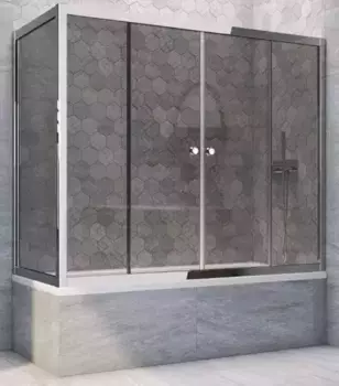 Шторка на ванну стеклянная «Vegas Glass» Z2V+ZVF Tur Novo 200/75 графит/хром глянцевая универсальная