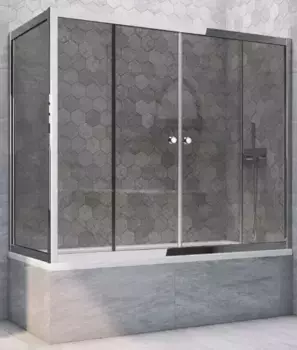 Шторка на ванну стеклянная «Vegas Glass» Z2V+ZVF Tur Novo 200/85 графит/хром глянцевая универсальная