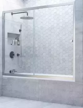 Шторка на ванну стеклянная «Vegas Glass» ZV Novo 170/140 прозрачная/матовый хром универсальная