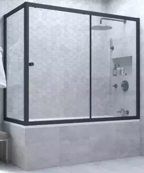 Шторка на ванну стеклянная «Vegas Glass» ZV+ZVF Novo 150/70 Crystal vision/чёрная матовая универсальная