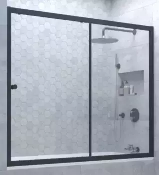 Шторка на ванну стеклянная «Vegas Glass» ZV Novo 190/140 Crystal vision/чёрная матовая универсальная