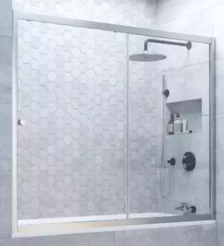 Шторка на ванну стеклянная «Vegas Glass» ZV Novo 190/140 Crystal vision/хром матовая универсальная