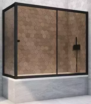 Шторка на ванну стеклянная «Vegas Glass» ZV+ZVF Novo 150/75 бронза/чёрная матовая универсальная