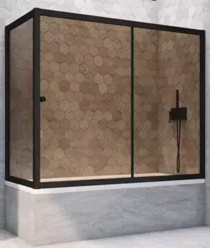 Шторка на ванну стеклянная «Vegas Glass» ZV+ZVF Novo 150/85 бронза/чёрная матовая универсальная