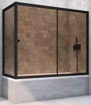 Шторка на ванну стеклянная «Vegas Glass» ZV+ZVF Novo 160/90 бронза/чёрная матовая универсальная