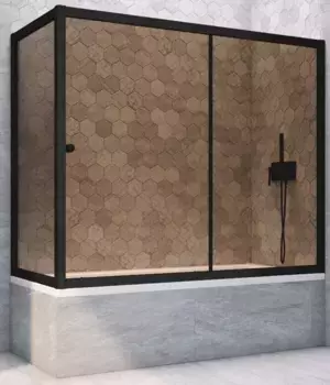 Шторка на ванну стеклянная «Vegas Glass» ZV+ZVF Novo 170/75 бронза/чёрная матовая универсальная