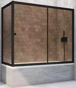Шторка на ванну стеклянная «Vegas Glass» ZV+ZVF Novo 160/85 бронза/чёрная матовая универсальная