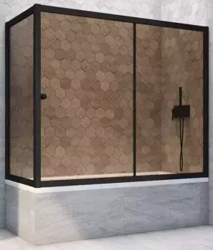 Шторка на ванну стеклянная «Vegas Glass» ZV+ZVF Novo 150/90 бронза/чёрная матовая универсальная
