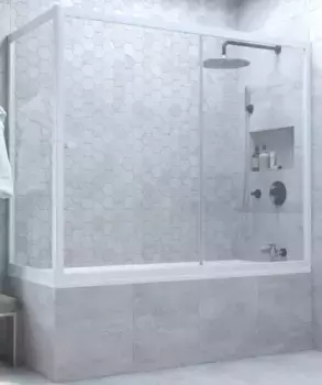 Шторка на ванну стеклянная «Vegas Glass» ZV+ZVF Novo 170/85/140 прозрачная/белая универсальная
