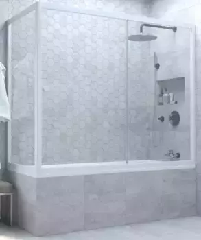 Шторка на ванну стеклянная «Vegas Glass» ZV+ZVF Novo 170/70/140 прозрачная/белая универсальная