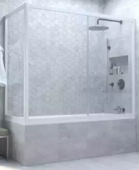 Шторка на ванну стеклянная «Vegas Glass» ZV+ZVF Novo 150/90/140 прозрачная/белая универсальная