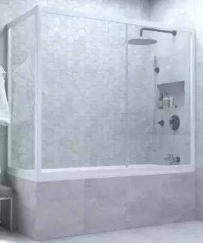 Шторка на ванну стеклянная «Vegas Glass» ZV+ZVF Novo 170/75/140 прозрачная/белая универсальная