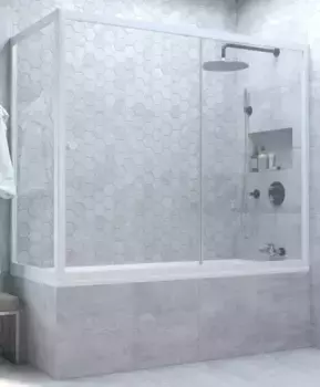 Шторка на ванну стеклянная «Vegas Glass» ZV+ZVF Novo 160/85/140 прозрачная/белая универсальная