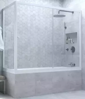 Шторка на ванну стеклянная «Vegas Glass» ZV+ZVF Novo 180/70/140 прозрачная/белая универсальная