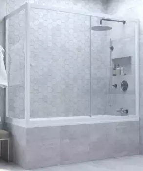 Шторка на ванну стеклянная «Vegas Glass» ZV+ZVF Novo 160/90/140 прозрачная/белая универсальная