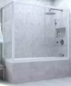 Шторка на ванну стеклянная «Vegas Glass» ZV+ZVF Novo 150/85/140 прозрачная/белая универсальная