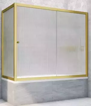 Шторка на ванну стеклянная «Vegas Glass» ZV+ZVF Novo 170/90 Moru рифлёная/золото матовое универсальная