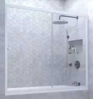 Шторка на ванну стеклянная «Vegas Glass» ZV Novo 180/140 прозрачная/белая универсальная