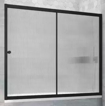 Шторка на ванну стеклянная «Vegas Glass» ZV Novo 180/140 Moru/чёрная матовая универсальная