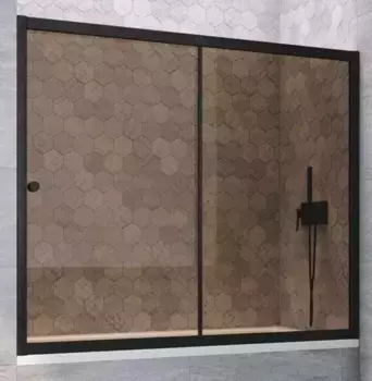 Шторка на ванну стеклянная «Vegas Glass» ZV Novo 150/140 бронза/чёрная матовая универсальная