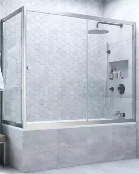 Шторка на ванну стеклянная «Vegas Glass» ZV+ZVF Novo 180/90/140 прозрачная/матовый хром универсальная