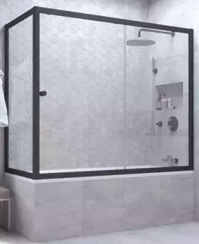 Шторка на ванну стеклянная «Vegas Glass» ZV+ZVF Novo 180/80/140 прозрачная/чёрная матовая универсальная