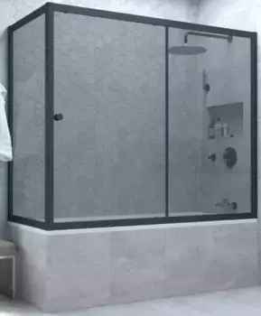 Шторка на ванну стеклянная «Vegas Glass» ZV+ZVF Novo 180/85 графит/чёрная матовая универсальная