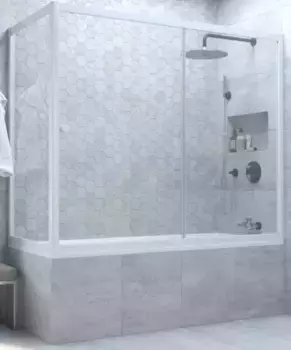 Шторка на ванну стеклянная «Vegas Glass» ZV+ZVF Novo 180/85 Crystal vision/белая универсальная