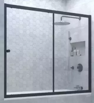 Шторка на ванну стеклянная «Vegas Glass» ZV Novo 150/140 Crystal vision/чёрная матовая универсальная