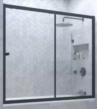 Шторка на ванну стеклянная «Vegas Glass» ZV Novo 160/140 Crystal vision/чёрная матовая универсальная
