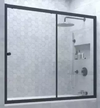 Шторка на ванну стеклянная «Vegas Glass» ZV Novo 170/140 Crystal vision/чёрная матовая универсальная