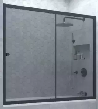 Шторка на ванну стеклянная «Vegas Glass» ZV Novo 170/140 графит/чёрная матовая универсальная