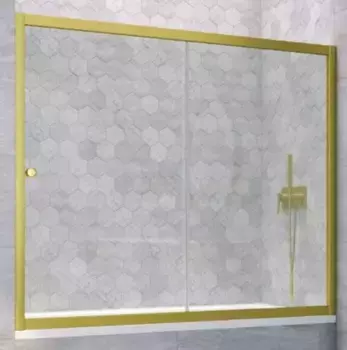 Шторка на ванну стеклянная «Vegas Glass» ZV Novo 180/140 прозрачная/золото матовое универсальная