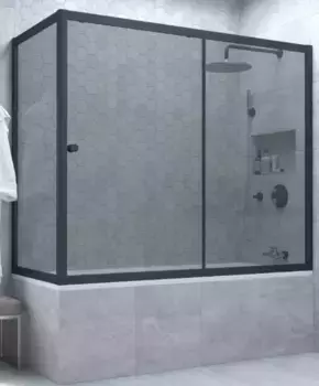 Шторка на ванну стеклянная «Vegas Glass» ZV+ZVF Novo 150/70 графит/чёрная матовая универсальная