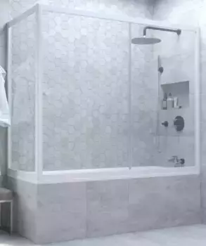 Шторка на ванну стеклянная «Vegas Glass» ZV+ZVF Novo 150/80 Crystal vision/белая универсальная
