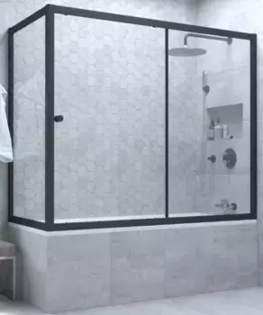 Шторка на ванну стеклянная «Vegas Glass» ZV+ZVF Novo 150/80 Crystal vision/чёрная матовая универсальная