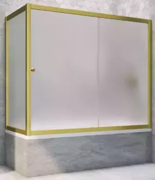 Шторка на ванну стеклянная «Vegas Glass» ZV+ZVF Novo 150/80 сатин/золото матовое универсальная