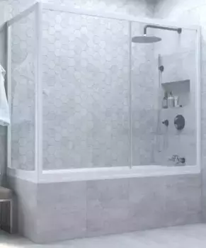 Шторка на ванну стеклянная «Vegas Glass» ZV+ZVF Novo 150/85 Crystal vision/белая универсальная