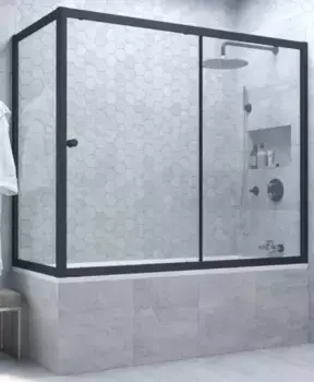 Шторка на ванну стеклянная «Vegas Glass» ZV+ZVF Novo 150/85 Crystal vision/чёрная матовая универсальная