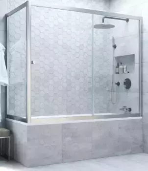 Шторка на ванну стеклянная «Vegas Glass» ZV+ZVF Novo 150/85 Crystal vision/хром матовый универсальная