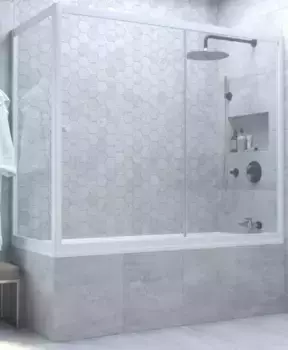 Шторка на ванну стеклянная «Vegas Glass» ZV+ZVF Novo 150/90 Crystal vision/белая универсальная